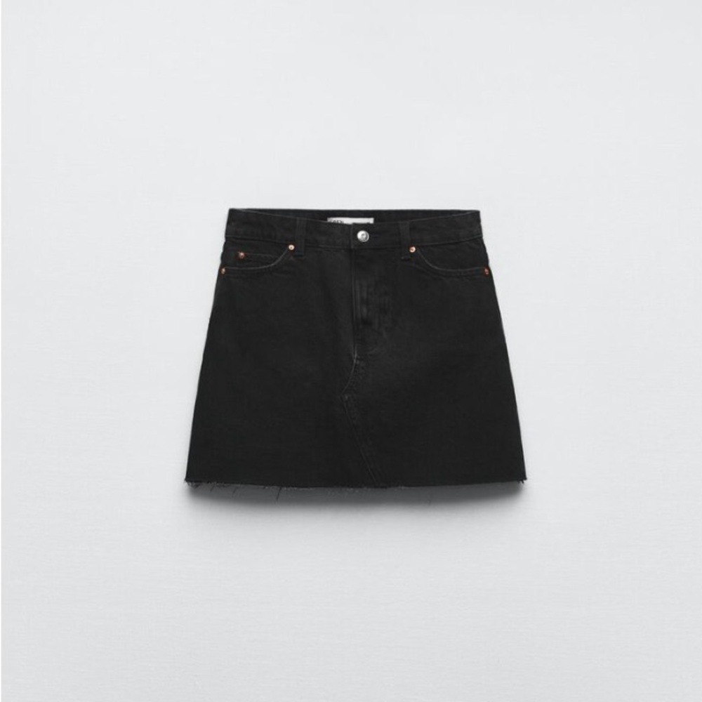 Zara Black A-Line Denim Mini Skirt
